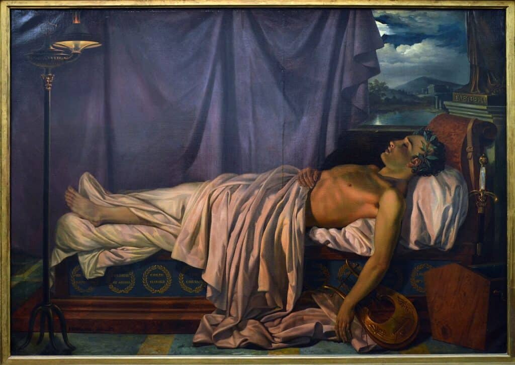 schilderij van Lord Byron op zijn sterfbed