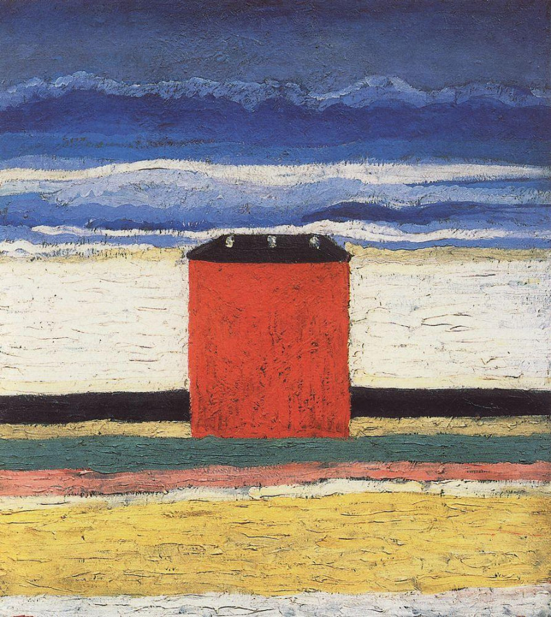 repainting of red square in a sea horizon