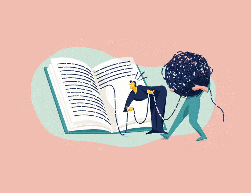 tekening boek op roze achtergrond