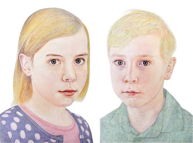 getekende kinderportretten van zus en broer