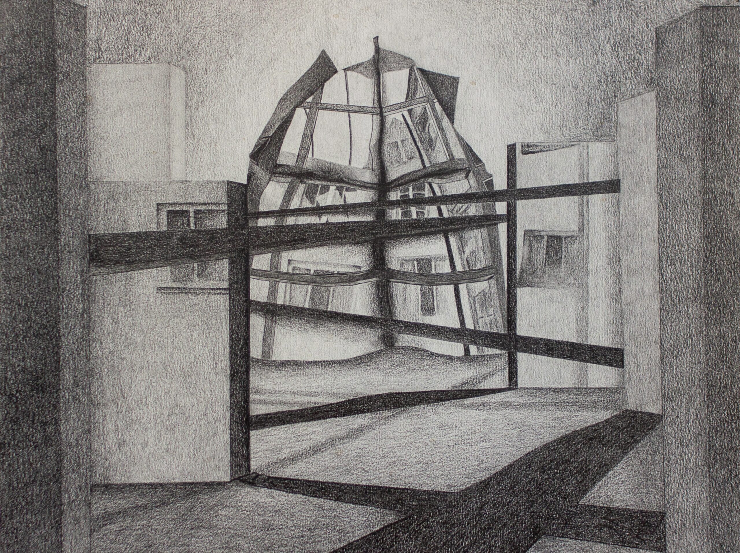 vervormde pentekening van architectuurobject