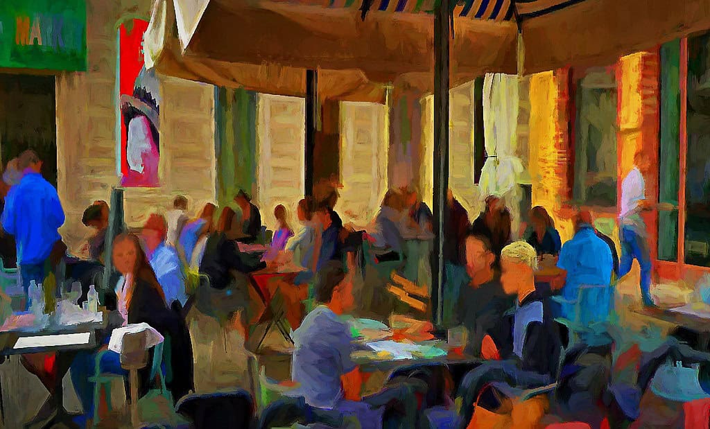 mensen op een zomers terras aan de lunch