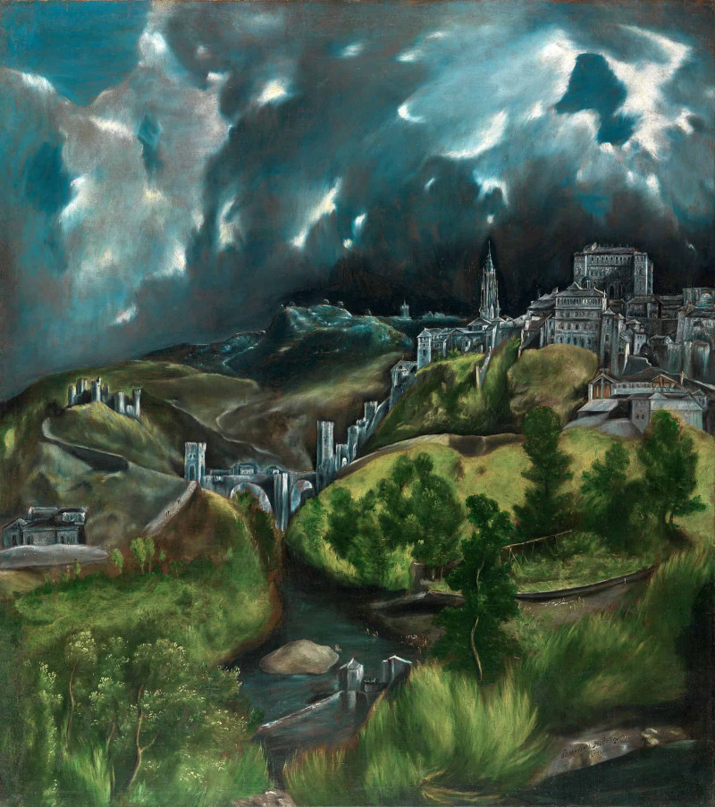 schilderij van landschap met dreigende lucht