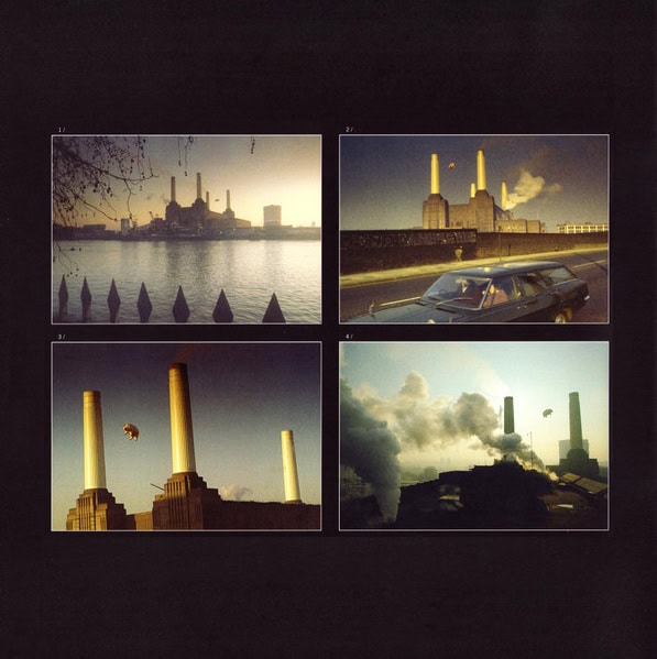 foto's van Battersea Power Station tijdens de fotoshoot voor ‘Animals’, 1976